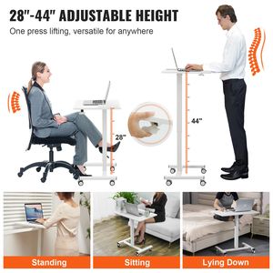 Scrivania Mobile Regolabile in Altezza con Molla a Gas da 44 Pollici, Piano di Lavoro da 28 Pollici e Ruote Girevoli a 360° (2 Bloccabili) - Product Image 3