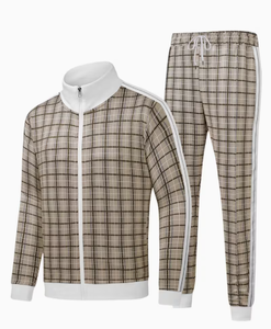 Men Plaid Tracksuit Full Length Casual Wear With Side Pockets Zipper Closure Polyester Cotton Material Autumn Style Regular Fit - Product Image 1