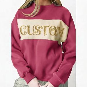 Sweat-shirt à col rond pour femme avec impression de lettres personnalisées, paillettes dorées et roses, surdimensionné, en coton, manches longues, vêtements décontractés d'automne - Product Image 1
