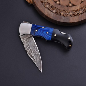 Couteau pliant en acier Damas, manche en résine noire et bois Pakka, étui, couteau de chasse EDC de haute qualité - Product Image 3
