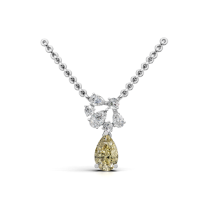 Collier pendentif en or 18 carats avec diamant jaune en forme de poire, bijoux fins avec grappe de diamants de luxe - Product Image 1