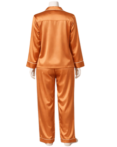 Conjunto de Pijama de Satén Naranja Personalizado para Mujer, Manga Larga, con Botones, Estilo Seda, Ropa de Dormir de Dos Piezas, Conjunto Cómodo para Estar en Casa - Product Image 5