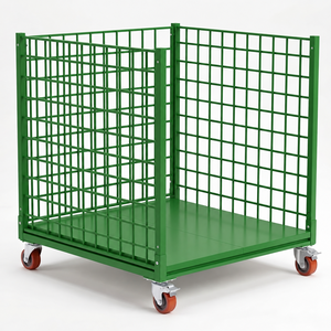 Chariot industriel en acier thermolaqué vert avec roues à frein et conception empilable - Product Image 1