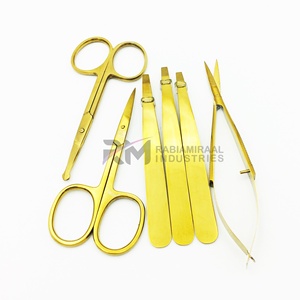 RMI Slanted And Squared And Pointed Eyebrow Tweezer With Spring Scissors Plasma Gold Color Custom Logo Cosmetic <b>Brow</b> Tweezer Set - Product Image 3