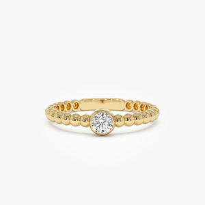 Anillo de Diamantes Solitario con Diseño de Cuentas en Oro Sólido de 14k, Joyería Fina, Diamante Natural Certificado, Anillos de Compromiso y Boda - Product Image 1