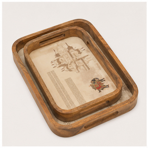 Juego de bandejas de madera artesanales con arte de palacio de elefantes reales, plato decorativo esmaltado para aperitivos en la mesa de centro - Product Image 3