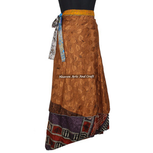 Vestido de Seda Vintage Mágico, Largo, Tipo Halter, Falda Envolvente, 50 Pulgadas de Ancho, 28 Pulgadas de Largo, 2 Capas, Reversible, Tipo Sari - Product Image 3