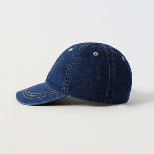 Casquette de baseball en denim 6 panneaux ajustée unisexe, chapeau décontracté avec logo brodé sur le pan droit, en coton lavé, couleur unie, taille adulte 58-60CM - Product Image 4