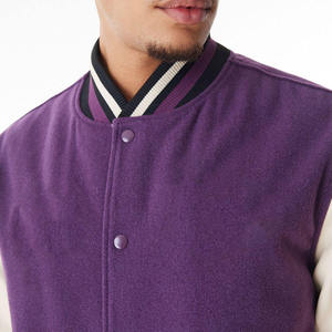 Premium Unisex Purple White Varsity <b>Jacket</b> With Wool Blend Body Faux Leather Sleeves Rib Knit Collar Cuffs - Product Image 4