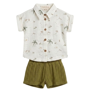 Conjunto de Muselina Orgánica Palm Breezy para Cuna de Bebé y Camisa Oversize con Estampado de Caramelos y Pantalones Cortos para 0-6 Meses 0-3 Meses Verano - Product Image 1