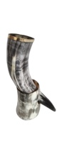 Corne à boire viking artisanale de 12 pouces en corne de bœuf naturelle avec bordure en laiton et embout en forme de loup, 450 ml, tasse à bière nordique médiévale écologique