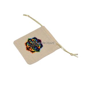 Sac d'emballage de cadeau imprimé de message et de conception personnalisés de cordon de coton de qualité supérieure Shree Yantra Mandala sac imprimé - Product Image 1