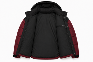 Custom Outdoor Waterproof Breathable Filled Puffer <b>Jacket</b> Heavyweight Winter Padding Adjustable Hood Woven Logo Badge Zipper - Product Image 5