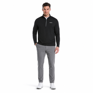 ONETEN APPAREL Unisex Black Pullover Hooded <b>Long</b> <b>Sleeve</b> Breathable Knitted <b>Golf</b> Shirt Solid Front Logo Sporty Casual Style - Product Image 4