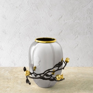 Jarrón de lujo Saleem International 2026 con diseño de granada, color plateado, de metal, con hoja de ginkgo marrón dorado - Product Image 1