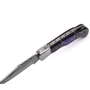 Cuchillos Plegables Rústicos con Hoja de Acero con Patrón Damasco, Hechos a Mano, con Empuñadura Decorativa de Hueso y Refuerzo de Metal Pulido para Camping y Caza - Product Image 2