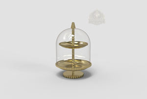 Support à gâteau de luxe à 2 niveaux en acier inoxydable écologique avec dôme en verre, idéal pour servir des friandises du Ramadan, présentation haut de gamme, couvert, pour hôtels, Israël - Product Image 6