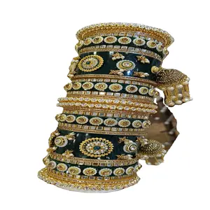 Indian Wholesale Jewellery Manufacturer Acrylic Punjabi Bridal Chura Rhinestone Kundan Bangles Jewelry Set For Women