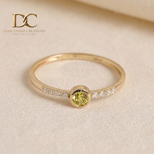 IGI Certified 10KT Solid Yellow Gold <b>Ring</b> with Lab Grown Diamond and Yellow <b>Sapphire</b> Handcrafted Women's Jewelry For Engagement - Product Image 2