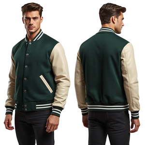 Veste universelle en laine mélangée respirante de qualité supérieure pour l'hiver, style universitaire décontracté avec manches contrastées en similicuir - Product Image 1