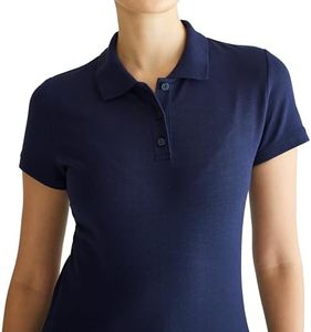 Polo de punto azul marino liso de manga corta para mujer 2026 al por mayor, camisetas polo casuales de longitud regular teñidas, ODM OEM - Product Image 1