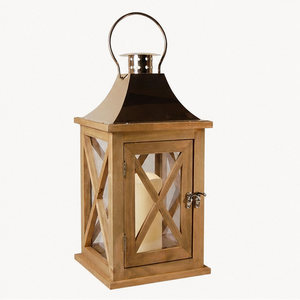 Farol de Madera Hecho a Mano, Farol Decorativo Estilo Rústico con Parte Superior de Metal de Cobre para Decoración del Hogar, Interior y Exterior - Product Image 5