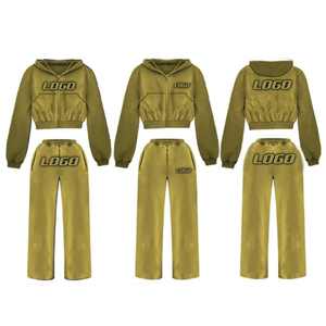 Conjunto Deportivo de Dos Piezas para Mujer, Ropa Deportiva Personalizada, Top Corto Informal, Sudadera con Capucha y Pantalones Deportivos - Product Image 3