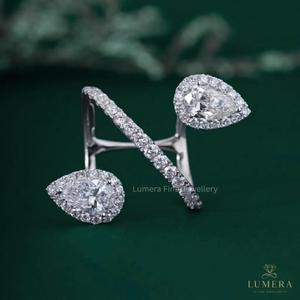 Bague ouverte de luxe en argent sterling 925 avec diamant taille poire et halo, ajustable, pour femme, bague de cocktail audacieuse - Product Image 3