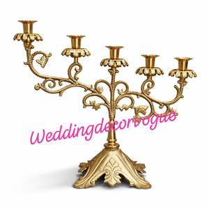 Wedding Candle Holder <b>Stand</b> Metal Floor Lamp Diya <b>Stand</b> Decorative Brass Finish Event Decor Temple Style Centerpiece Set - Product Image 6