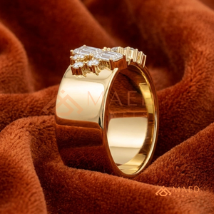 Luxury 14K/18K Solid Gold Asymmetric <b>Open</b> Band <b>Ring</b> | Lab Grown Diamond Baguette & Round Cluster Bypass <b>Ring</b> | Engagement <b>ring</b> - Product Image 2