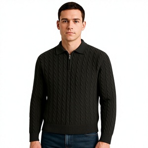 Pull en maille torsadée acrylique personnalisé pour homme, col montant zippé, manches longues, décontracté, bleu marine, tricot d'hiver, haut OEM - Product Image 1