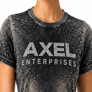 T-shirt décontracté d'été pour femme, uni avec logo, col en V, manches courtes, coupe classique, en tissu mousseline, toucher doux, personnalisable - Product Image 5