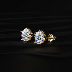 Pendientes Clásicos de Moissanita de Corte Redondo, 4 TCW, Incoloros VVS, Oro de 14K, Solitario de 2 Quilates, 6 Puntas, Cierre de Rosca Tipo Loto, Hechos a Mano - Product Image 3