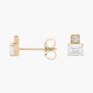 14K Yellow Gold <b>Emerald</b> Round Lab Grown Diamond <b>Stud</b> <b>Earrings</b> - Product Image 3