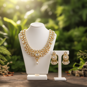 Ensemble de collier Kundan blanc NS498 plaqué or, bijoux de mariée élégants, ensemble de boucles d'oreilles de créateur - Product Image 3