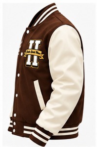 Chaqueta Varsity para Hombre Indao, Estilo Preppy, Logotipo Bordado, Cuello Camisero, Corte Regular, para Otoño - Product Image 3