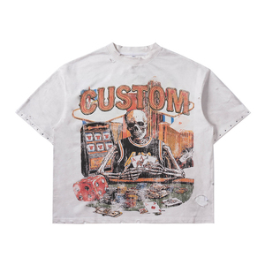 เสื้อยืดทรงบ็อกซี่โอเวอร์ไซส์สำหรับผู้ชาย ผลิตจากโรงงาน ดีไซน์หลวม คอโอ ไหล่ตก พิมพ์ลายตามสั่ง เสื้อยืดฟอกสี - Product Image 1