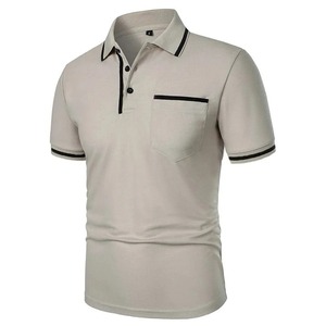 Polo en tricot à manches courtes pour homme, couleur unie, respirant, style décontracté, avec poche, gris - Product Image 2