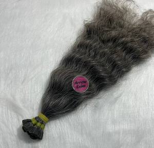 Extensions de cheveux humains Arrow Exim Remy Grade 12A, gris naturel bouclé, pointe plate, matière première naturelle - Product Image 3