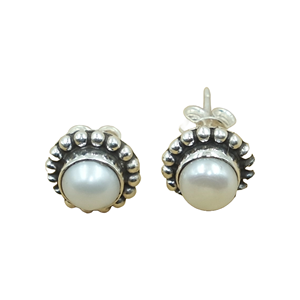 Pendientes de Plata de Ley 925 con Madreperla, Hechos a Mano, con Halo de Cuentas Redondas, Joyería Clásica Vintage, Regalo para Mujeres y Hermanas - Product Image 1
