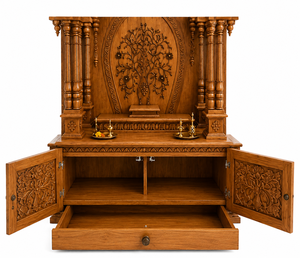 Divine Ashtalakshmi Home Temple Hand Carved Teak Wood Mandir with <b>Elephant</b> Base Triple Dome Ashtalakshmi Pooja Ghar Australia - Product Image 4