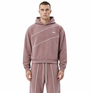 Conjuntos de sudaderas con capucha para hombre de alta calidad con ribetes diagonales personalizados, forro polar grueso, pantalones deportivos de corte holgado, conjuntos transpirables para entrenamiento. - Product Image 4