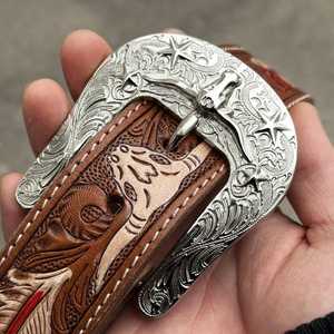 Westlicher bestickter Cowboy-Ledergürtel mit perlenbesetztem Blumenmuster, silberner Schnalle, lässiger ethnischer Stil, langlebiger handgefertigter Gürtel - Product Image 3