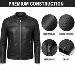 2026 New Arrival Custom <b>Men</b>’s Black <b>Leather</b> Biker <b>Jacket</b> Premium Quilted Shoulder Private Label OEM - Product Image 3