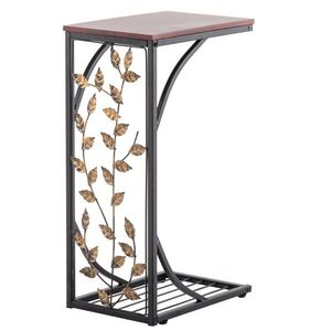 Tavolino Laterale Contemporaneo Fatto a Mano 54*30.5*21CM con Motivo a Foglia in Ferro e Vetro, Tavolino da Caffè Marrone con Piano in Marmo per Soggiorno e Bar - Product Image 1