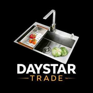 Évier de cuisine Daystar Trade moderne en acier inoxydable brossé argenté, 10 mm d'épaisseur, à cuve unique, à encastrer, quatre trous - Product Image 1