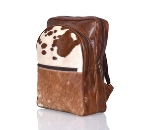 Sac à dos en cuir véritable de vache, 15 pouces, style vintage, unisexe, plusieurs poches, fermeture à glissière - Product Image 1