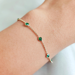 High Quality Trendy Natural Emerald Gemstone Bezel Setting 925 Silver Gold Plated Minimalist Chain <b>Adjustable</b> Wedding <b>Bracelet</b> - Product Image 3