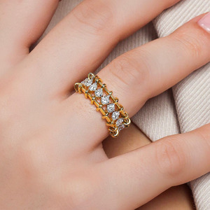 Luxury 14K Gold Single Row Floating Round Lab Grown Diamond <b>Dainty</b> Stacking <b>Ring</b> Chic <b>Ring</b> Set Gilded Lattice Diamond Link Band - Product Image 2