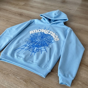 Sudadera con Capucha Snowgrace, Azul Claro, Estampado de Telaraña, Bolsillo Delantero, Unisex, Informal, para Otoño, 100% Algodón, Impresión Serigrafiada - Product Image 5